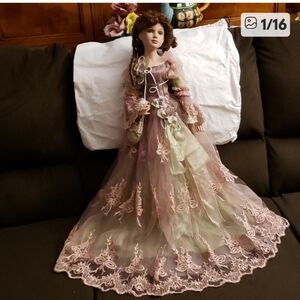 Beautiful Stunning Showstopper Doll Adorns Elegant Pink and Green Gown 23" Tall